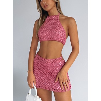 hirigin Women 2pc Outfits Sleeveless Bodycon Knit Mini Skirt Set Slim Fit Crop Camis Short Dress Sets Summer Streetwear